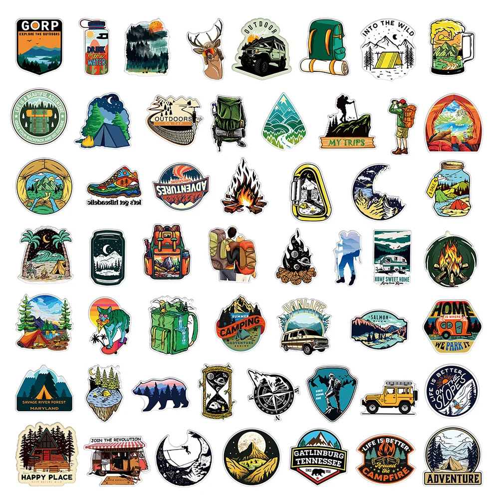 10/30/50/100pcs Forest Hiking Camping Outdoor Travel Stickers for Laptop Water Bottle Car Graffiti Waterproof Kids Sticker Decal