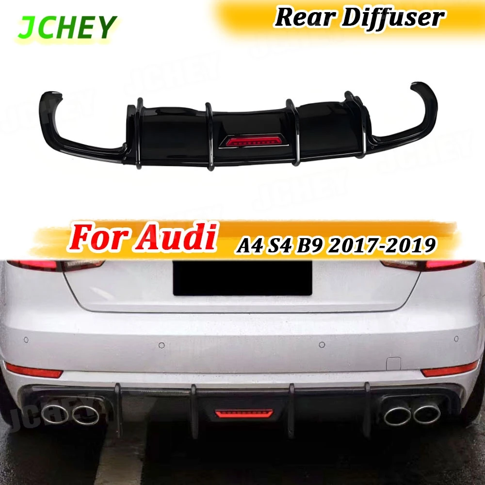 

JCHEY Dry Carbon Fiber for Audi A4 S4 B9 2017-2019 Rear Bumper Lip Diffuser With LED FRP Rear Diffuser Spoiler ABS Body Kits