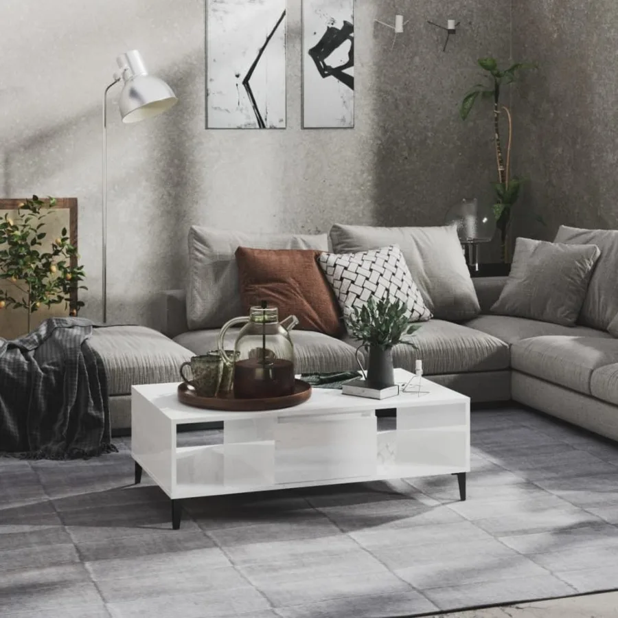 

Coffee Table High Gloss White 40.7x23.6x13.8 Engineered Wood