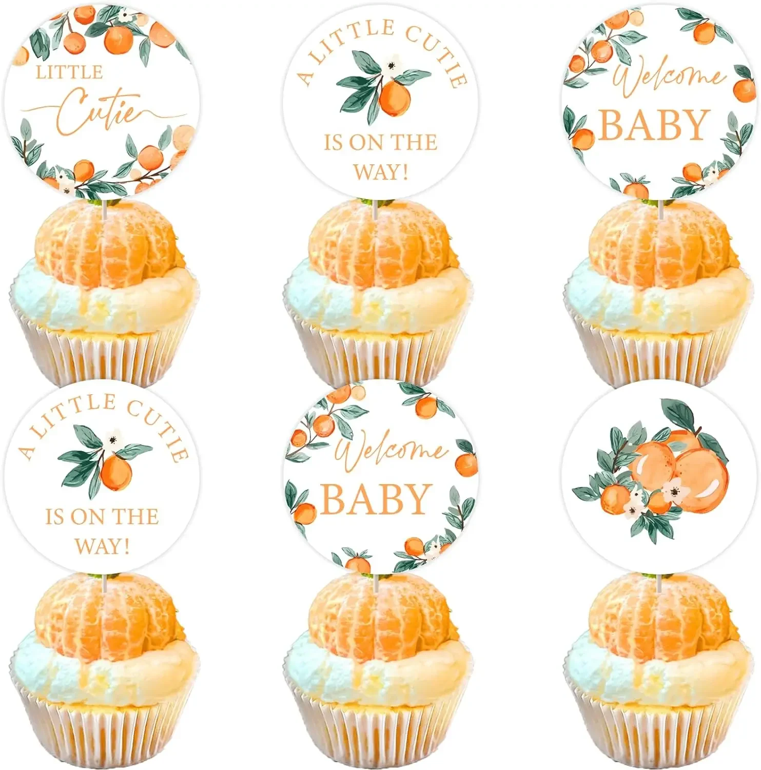 

Little Cutie Cupcake Toppers, Orange Cupcake Picks, Citrus Theme, Baby Shower Decor, Tangerine Fruit Party Supplies