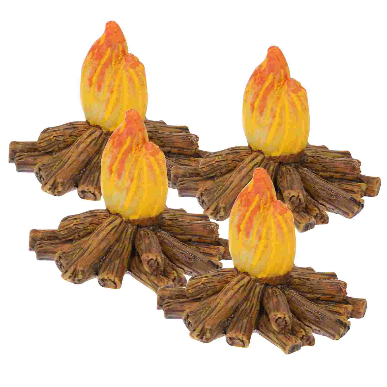 

4 Pcs Resin Fire Decorations Fake Campfire Small Christmas Mop Bonfire Party Supplies Model Outdoor