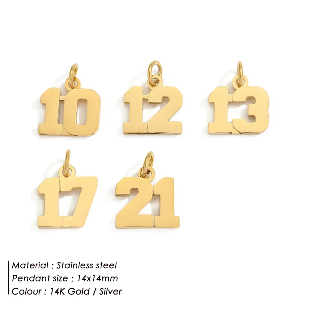 10 Numbers Stainless Steel Charms 10PCS Hot Sale Number PVD 0~9 Digital 8*14mm Pendants for Necklace Jewelry Making Wholesale