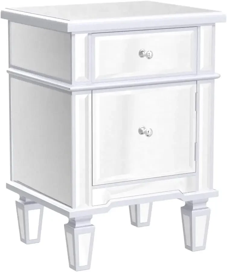 Nightstands ชุด2โต๊ะกระจกด้านข้างพร้อมลิ้นชักสำหรับห้องนอนสีเงิน