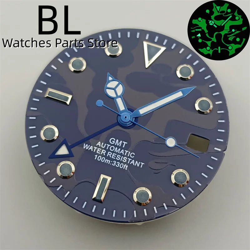 BLIGER 29mm Glow Watch Dial And Hand Set Black Blue Red Orange Super Green Luminous Fit NH34 NH35 Automatic Movement Date Window