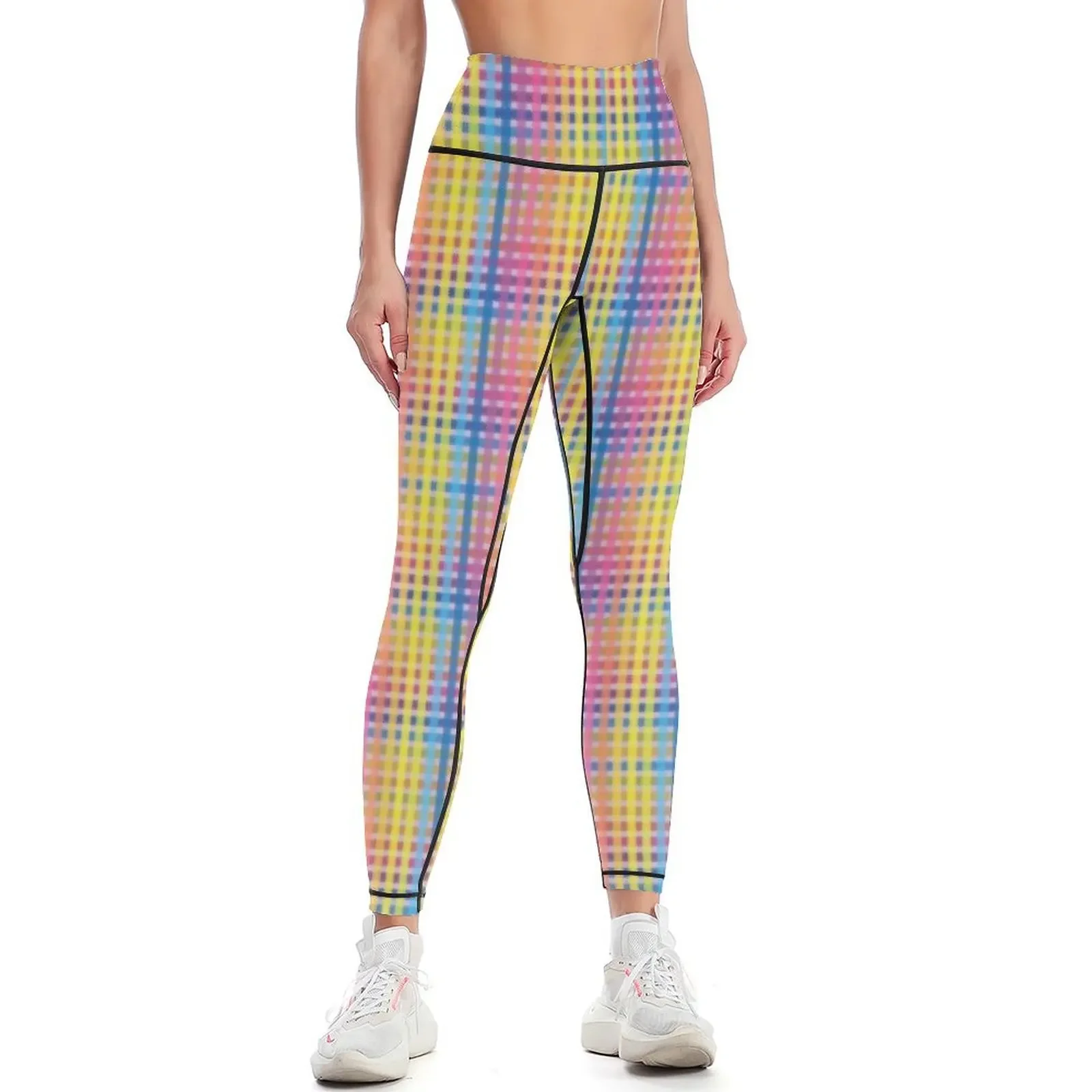 

Pink, Blue, and Yellow Plaid Leggings push up tights for gym top legging push up for fitness Womens Leggings