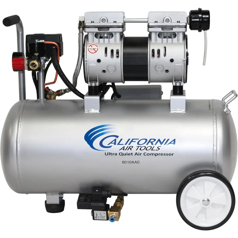 California Air Tools 8010AAD 1.0 HP Ultra Quiet and Oil-Free Air Compressor, 8 Gallon Aluminum Tank, Lightweight with Wheels