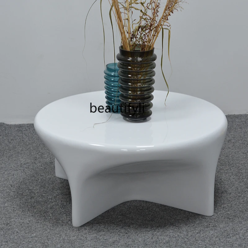 Nordic Modern Designer Model Simple Living Room Sample Room Sofa Side Table Glass Steel Tea Table Special-Shaped Pier Table