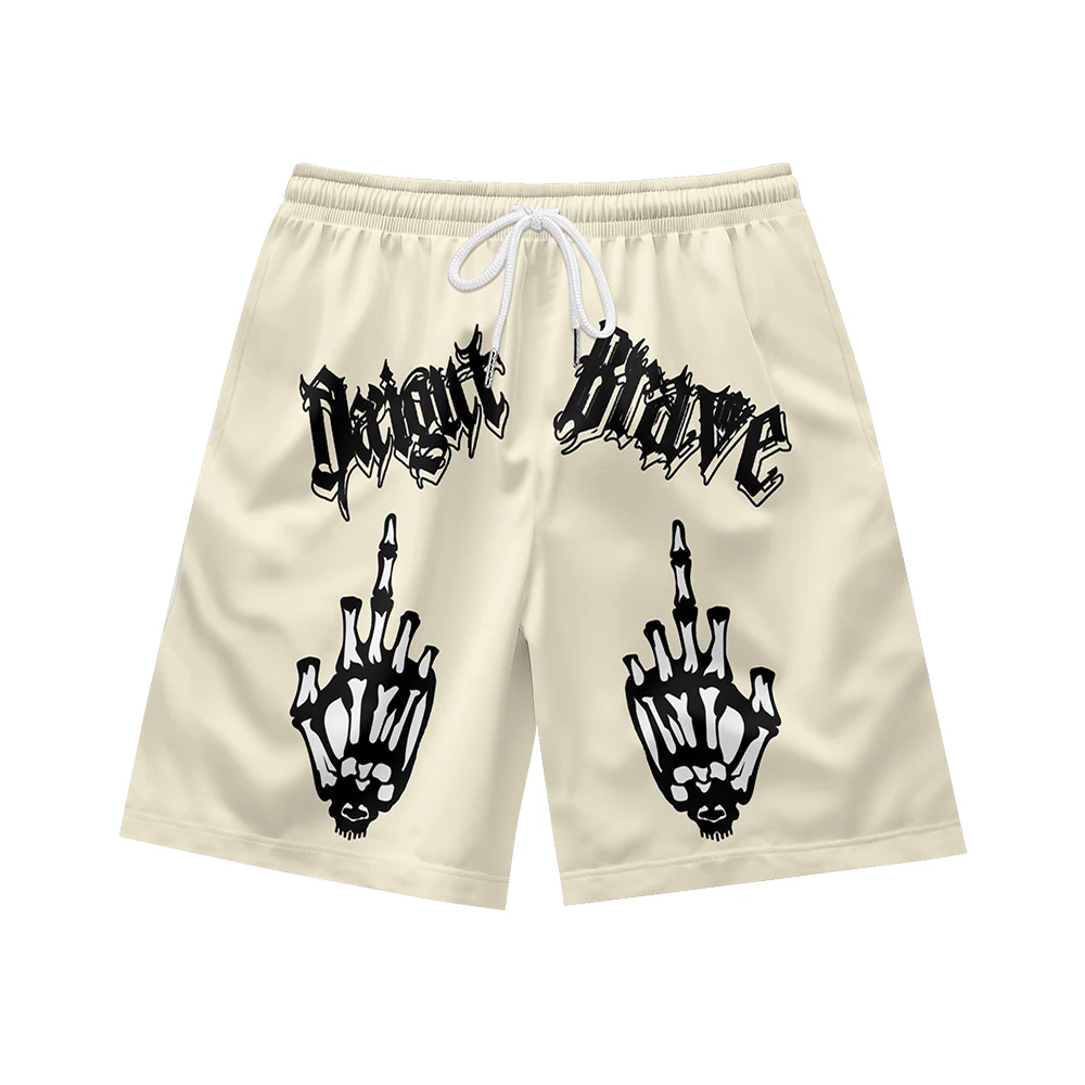 Dread Hate skull pattern suitable for daily wear, simple temperament, casual trend, summer men's drawstring beach sports shorts