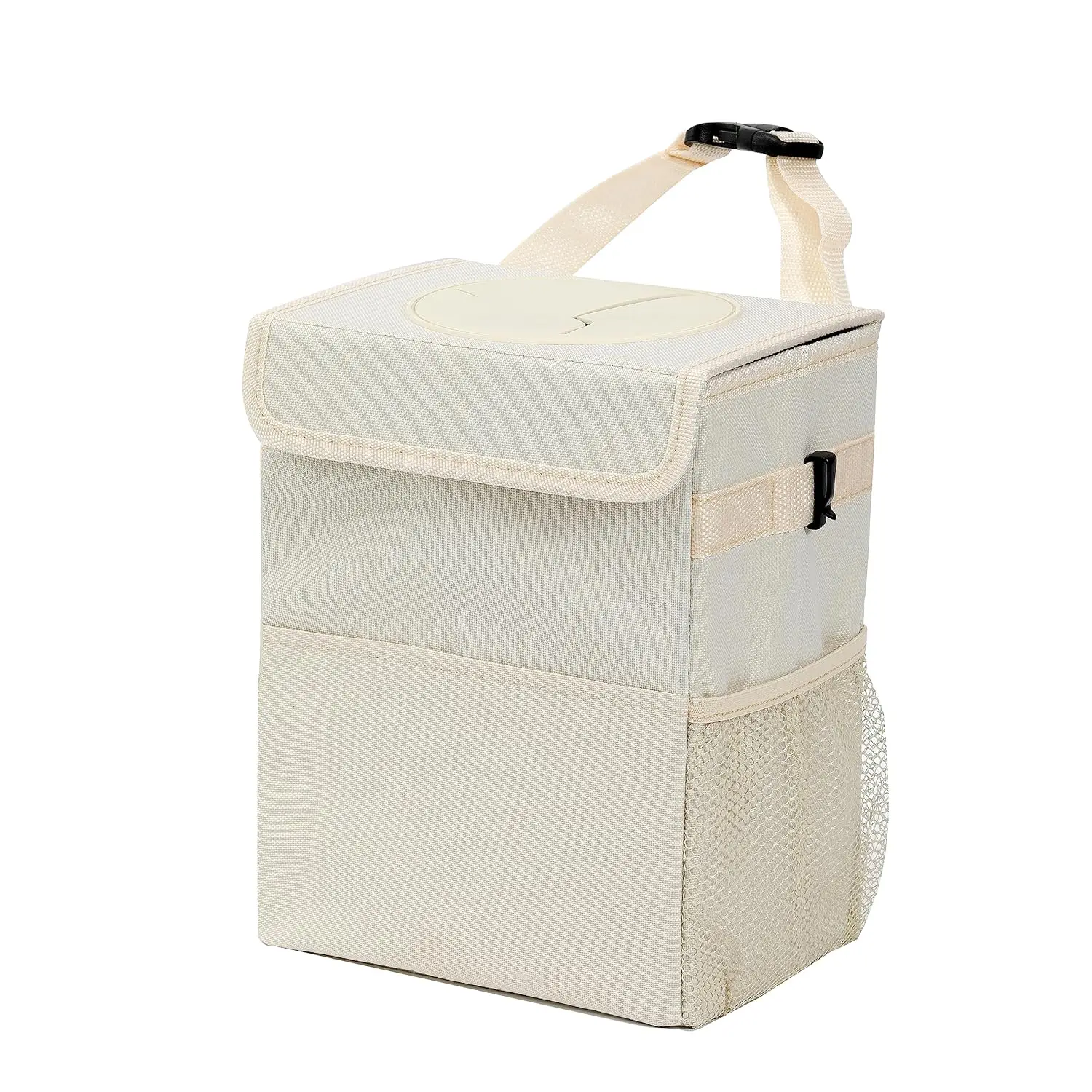 

Car Garbage Can with Lid Leak Proof Vehicle Trash Can 3 Storage Pockets Hanging Waterproof Car Trash Bag for SUV Beige