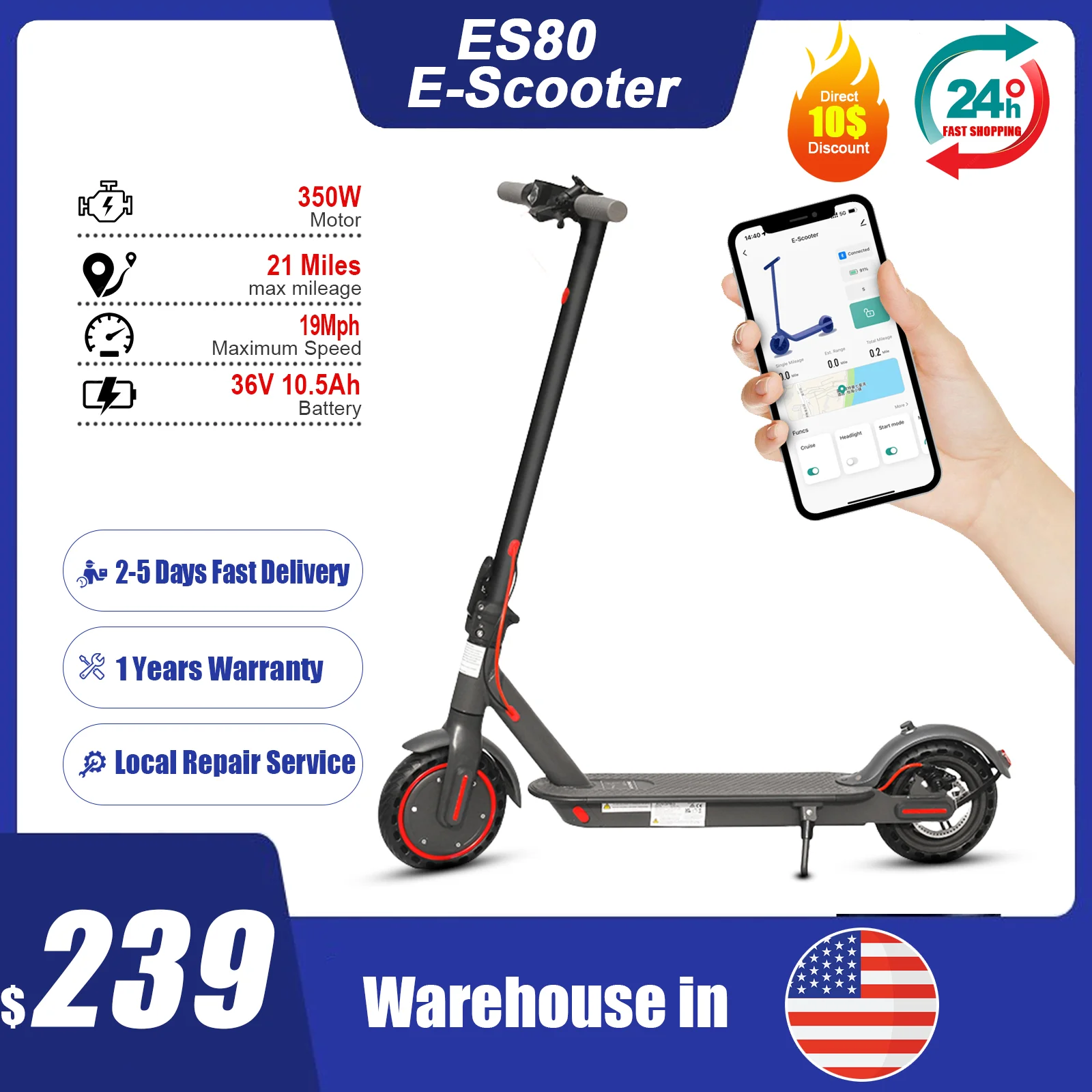 ES80 Electric Scooter 350W 19MPH APP Smart Adult Scooter 21Miles Range Shock Absorbing Anti-skid Folding M365 Kick Scooter