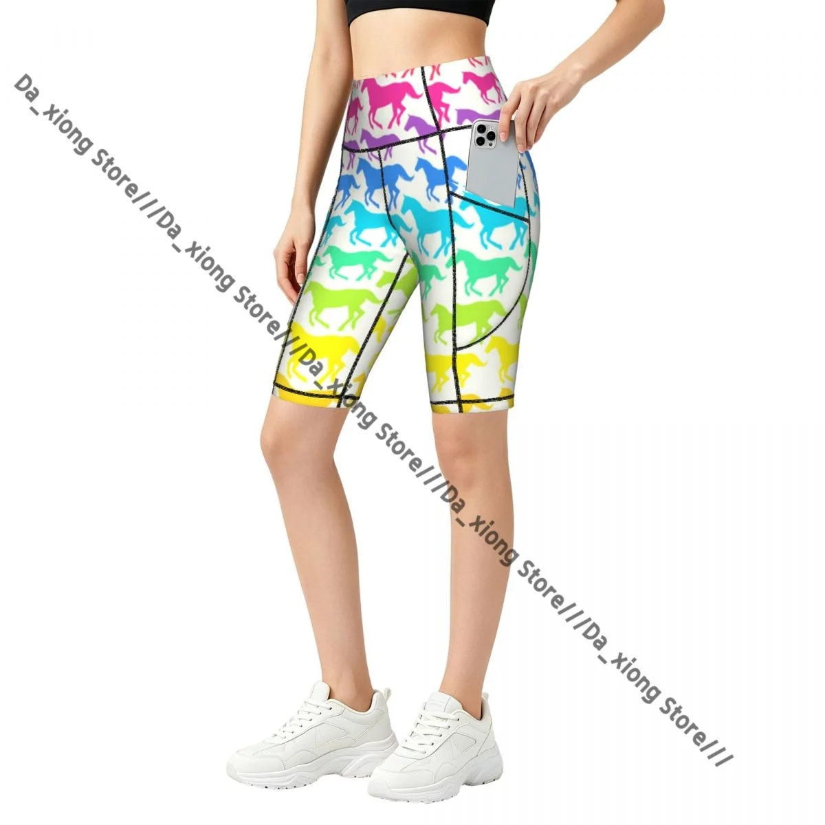 Comfortable Stretchy Yoga Shorts Rainbow Horses Women Gym Exercise Sports Trousers
