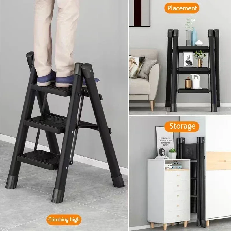 Imagem -02 - Household Multifuncional Escada Dobrável Aço Carbono Step Stool Cremalheira de Armazenamento Anti-slip Espinha de Herringbone Escadas Interiores