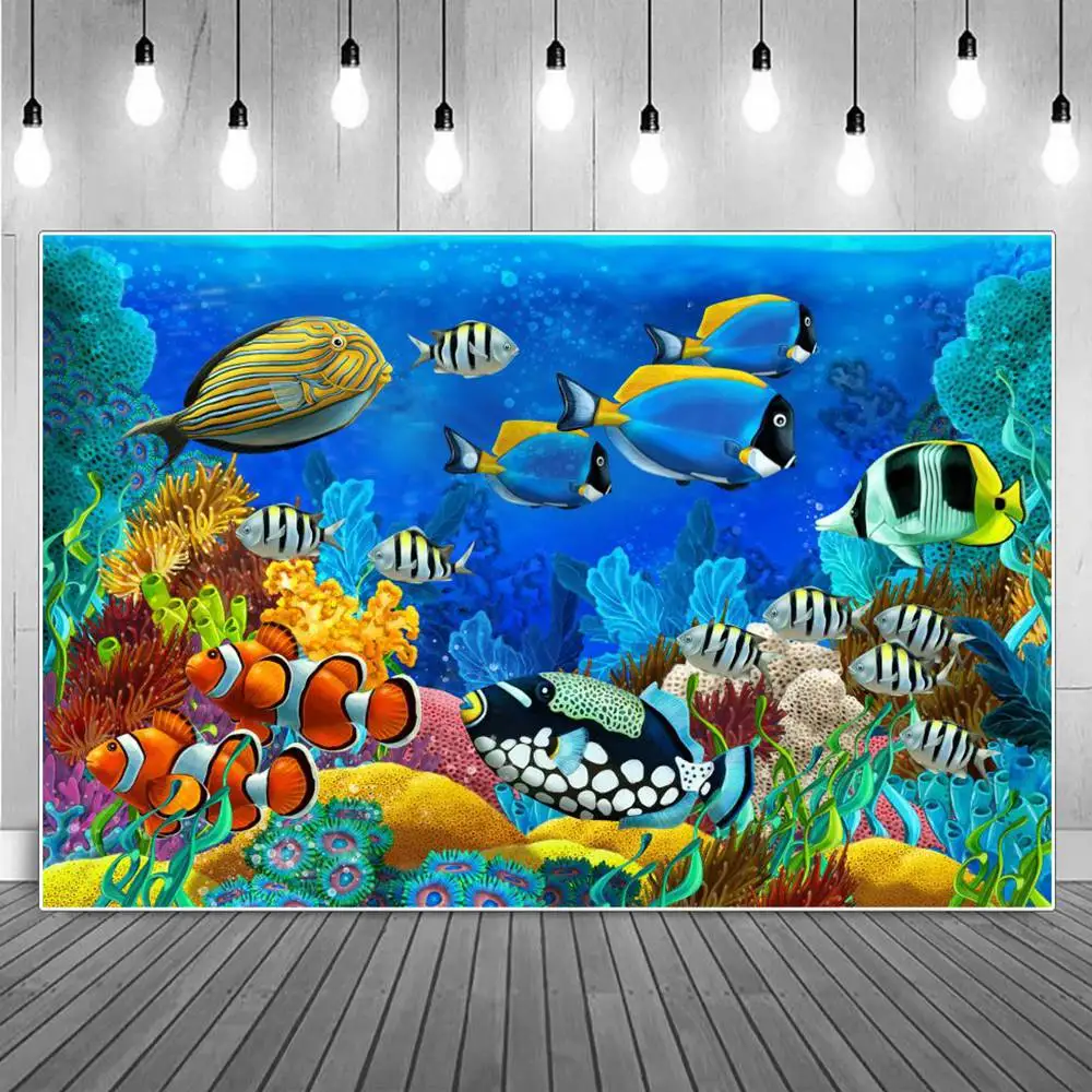 

Kids Coral Fish Aquarium Birthday Party Decoration Photography Backdrops Baby Custom Seabed Bubble Photographic Background Props