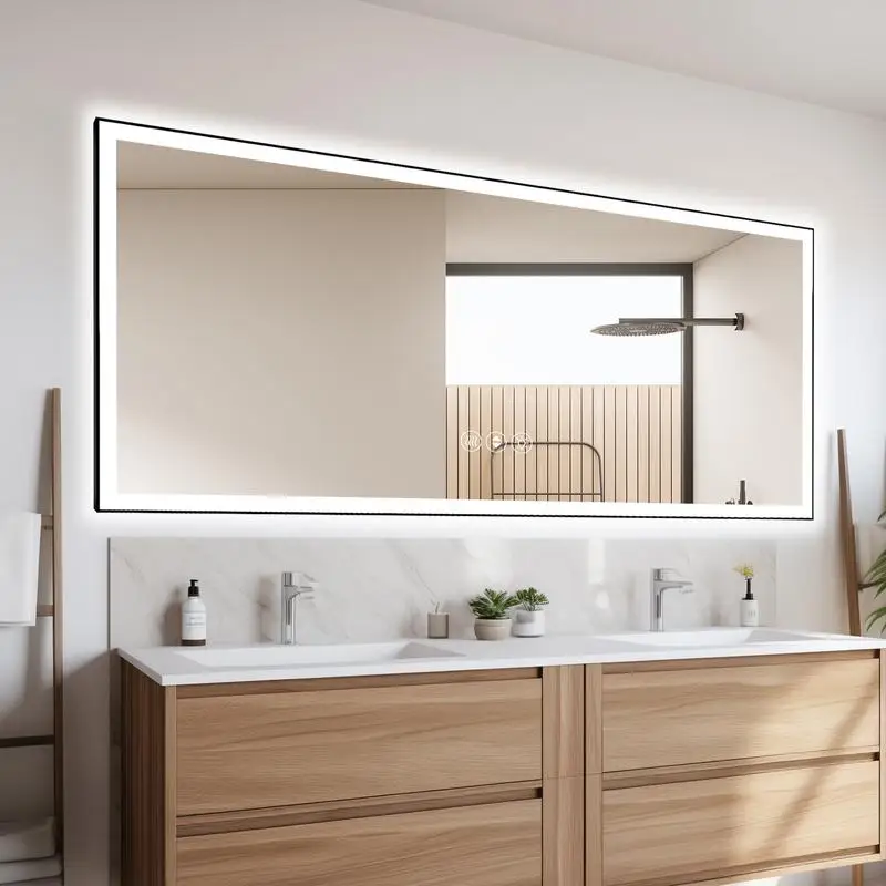 

84x40 Inch Frameless Smart LED Bathroom Mirror, Modern Design, Touch Control, Anti-Fog, Dimmable Lighting, Stylish Home Decor