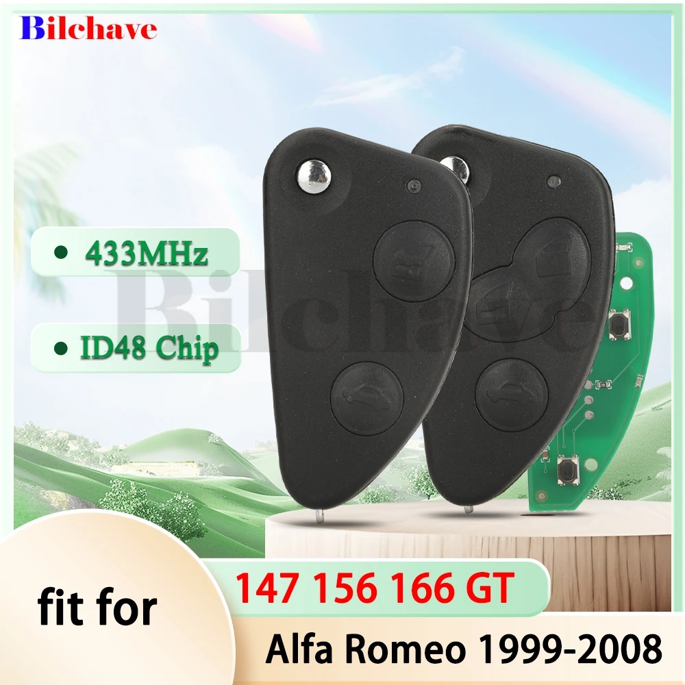 

jingyuqin 2/3 Buttons 433MHz ID48 Chip Flip Folding Remote Car Key For Alfa Romeo 147 156 166 GT 159 1999-2008 SIP22 Balde