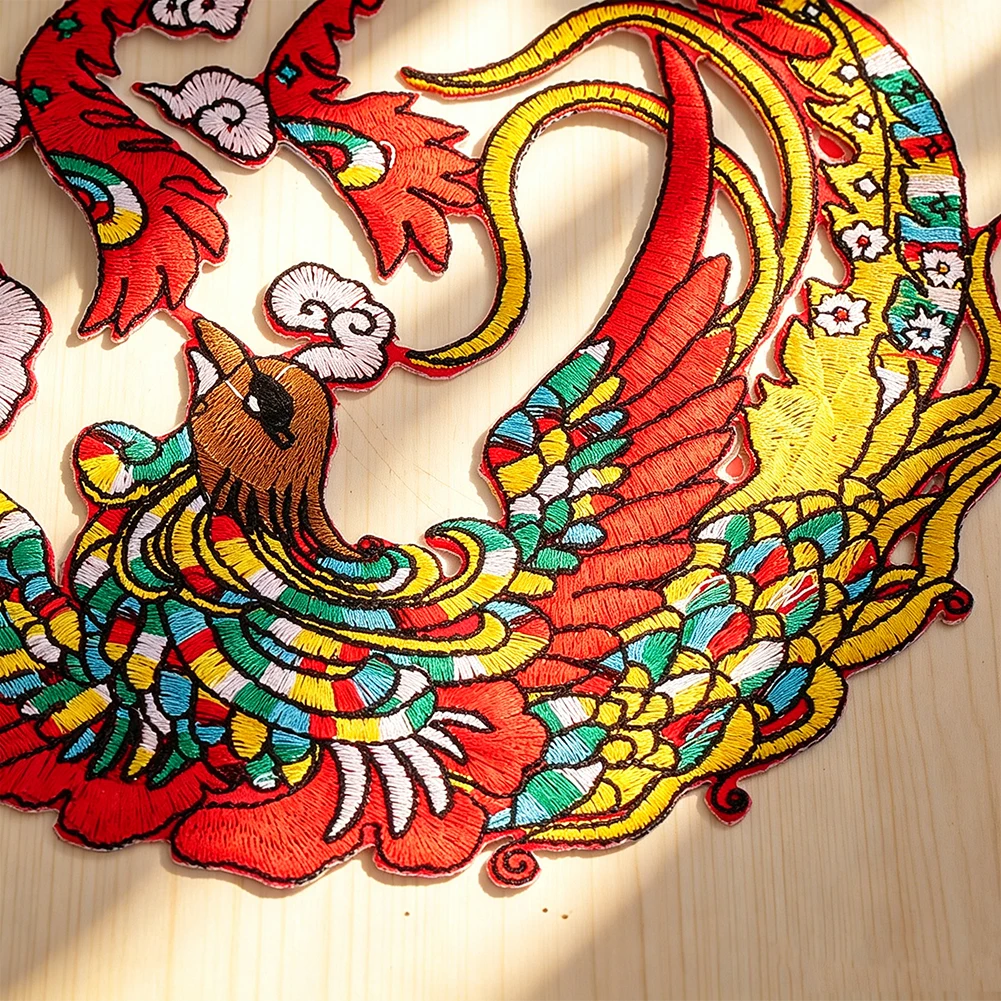 Chinesischer Stil, farbenfroher Phönix-Stickerei-Aufnäher, orientalischer Glücksbringer für Kleidung, Taschen, Vorhänge, Deko-Applikation zum Aufnähen – Detail 5