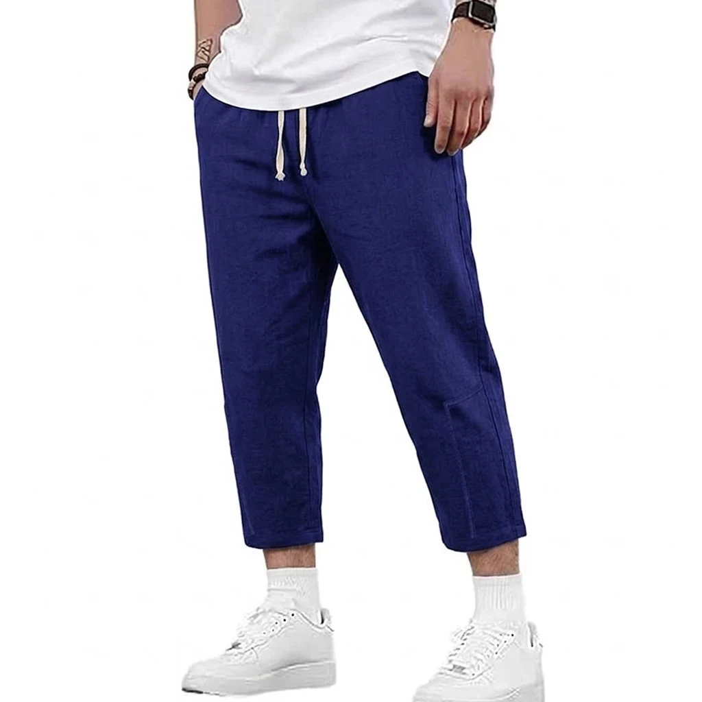 Mens Summer Cotton and Linen Blend Shorts Casual Solid Color Drawstring Design Breathable Loose Fit Streetwear Bottoms for Men