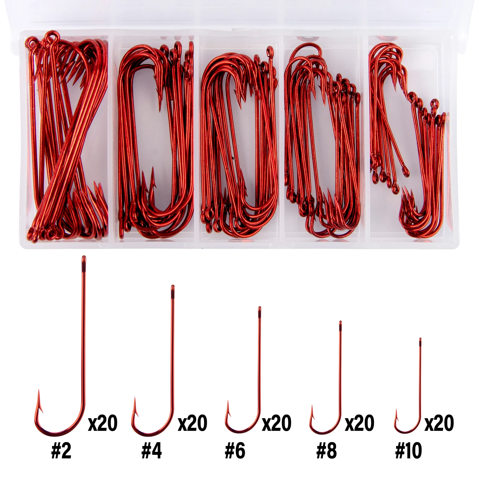 

100pcs Red Long Shank Fishing Hook Aberdeen Hook Live Bait Hook Worm Hook High Carbon Steel for Bass Bluegill Trout Sunfish