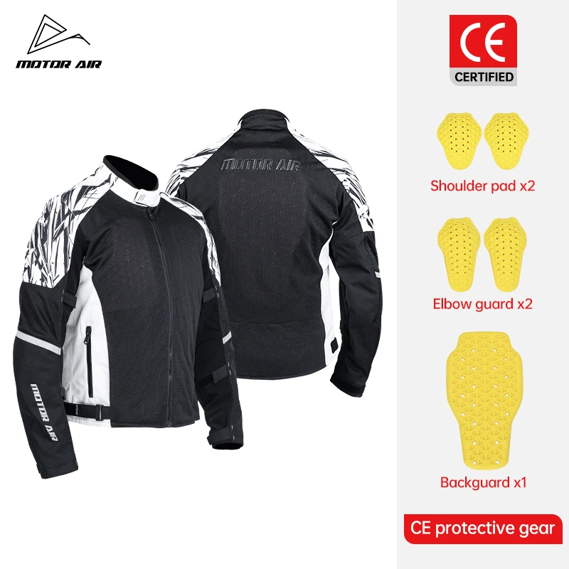 

Motor Air Black-white Motorcycle Jacket Men's Riding Clothes Spring&Summer Mesh Breathable With CE Protective Gears Accessories