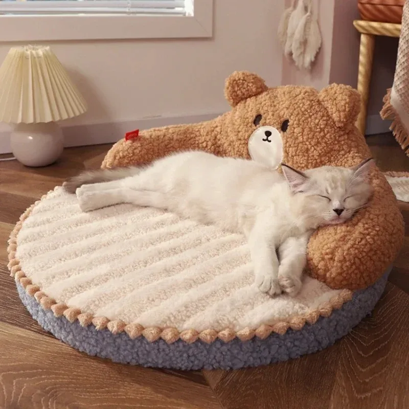 Cat Sofa Bear Shape Mat for Small Dog Cat Washable Cave Cat Nest Dog Kennel Sponge Pad for Puppy Kitten Sleeping Artifact