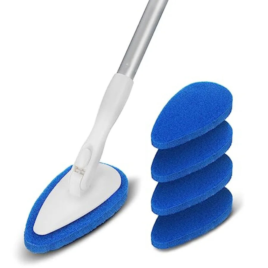 

Shower Bathtub Tub Tile Scrubber Cleaning Brush with 51'' Handle 5 Non-Scratch Scouring Pads Adjustable Long Handled Scrub Brus