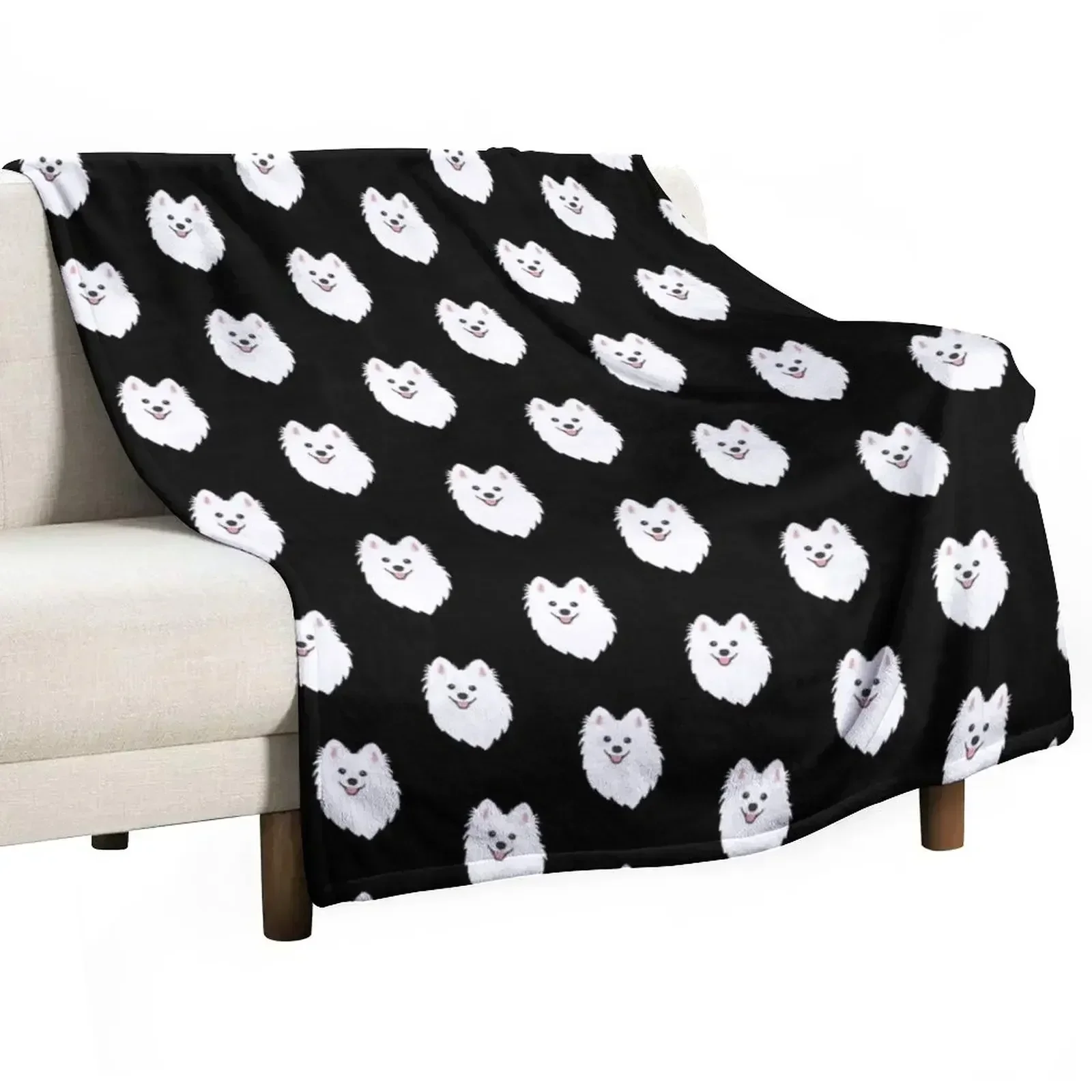 

Curious White Spitz Puppy Dog - Charcoal Black Throw Blanket Decorative Sofas Thin bed plaid Blankets