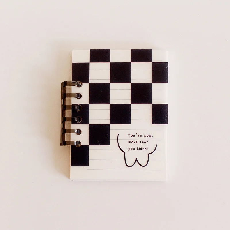 Mini Pocket Notebooks Cute Cat Kawaii Good Luck Duck Black and White Grid 6 Hole Loose-leaf Binder Notebook