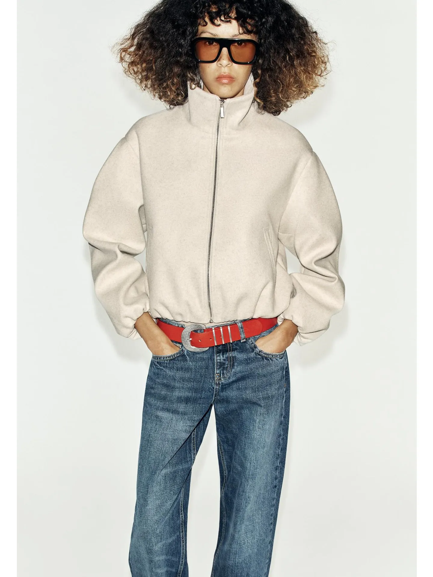 Fall New Women's Long Sleeve Stand Collar Elastic Flounce Layer Short Pilot Jacket Coat Casual Style Polyester Fiber Zipper