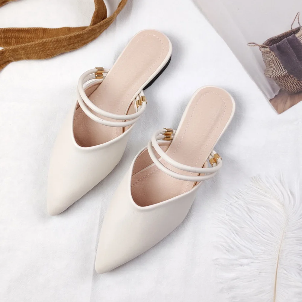 Top Quality Spring New Fashion Outdoor Slippers Summer Female Korean Edition Girl Pointed Leather Flats Mueller Shoes