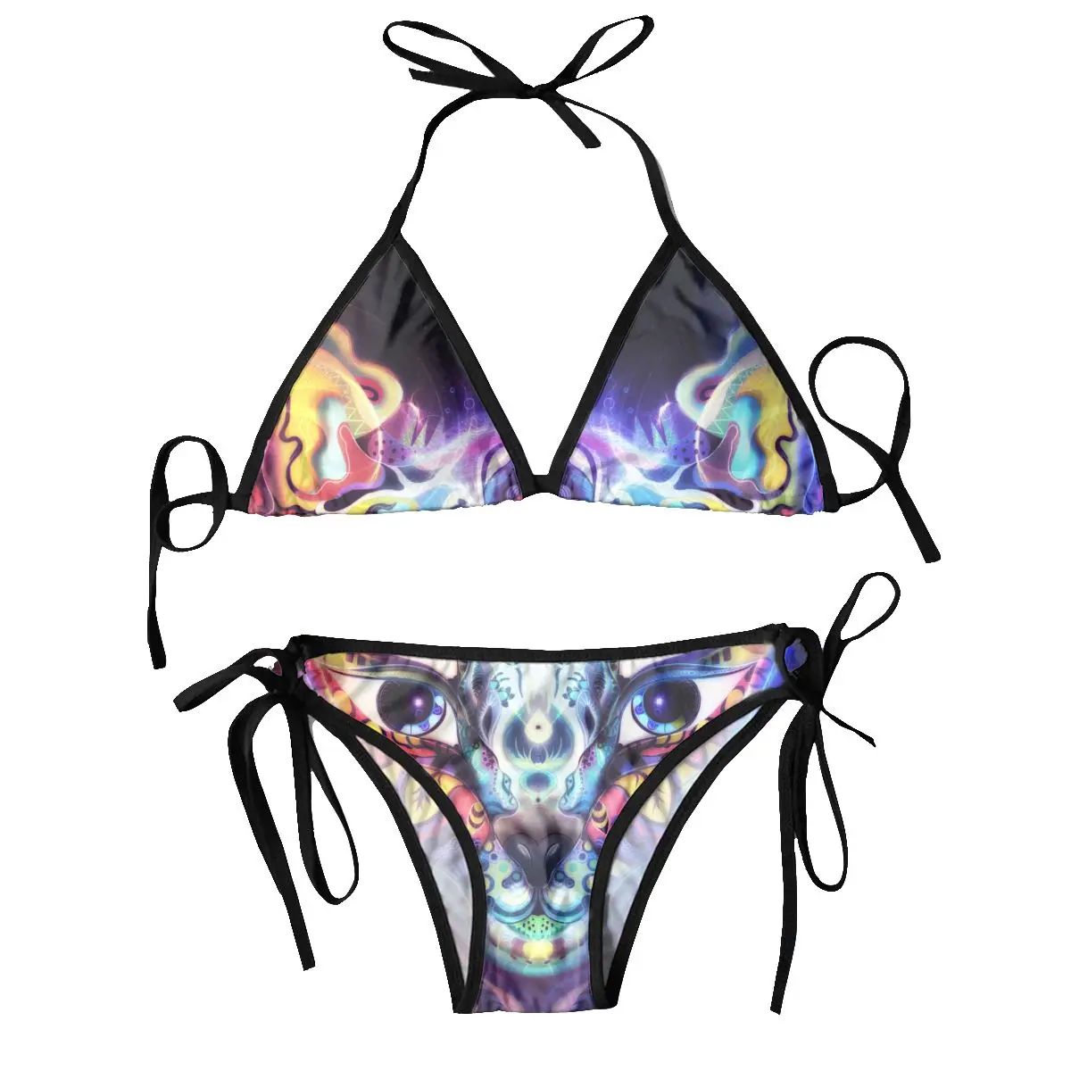 Conjunto de Bikini Sexy para mujer, traje de baño con sujetador Halter y Tanga, ropa de playa con Tigre vibrante abstracto