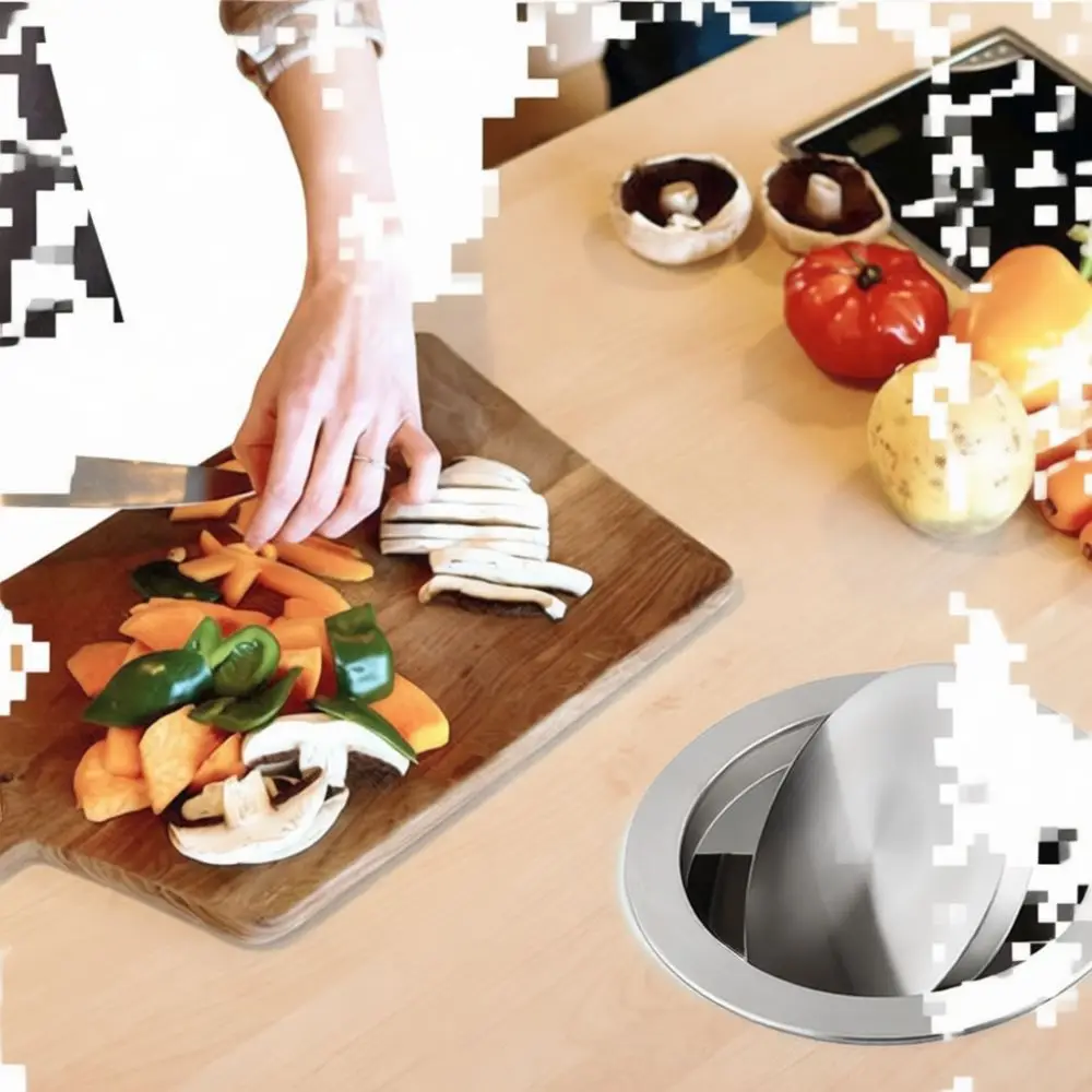 Professional Kitchen Countertop Trash Lid Stainless Steel Swing Flap Garbage Bin Cover Built In Waste Storage Entry