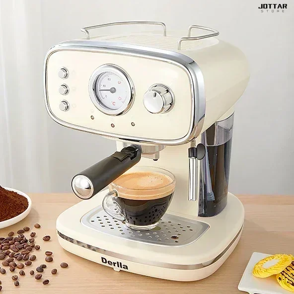 Home coffee machine. Kitchen appliance. Full semi-automatic espresso machine. Small ， all-in-one. Retro mini.