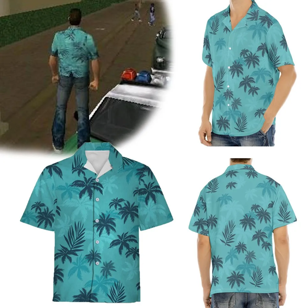 Camiseta Hawaiana de Manga Corta GTA Beach Summer Tropical Unisex Para Hombre