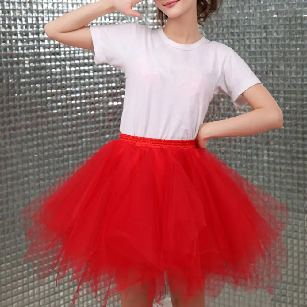 Women Skirt A-line Multi-layered Big Swing High Elastic Waist Fluffy Gauze Dancing Performance Short Pleated Skirt