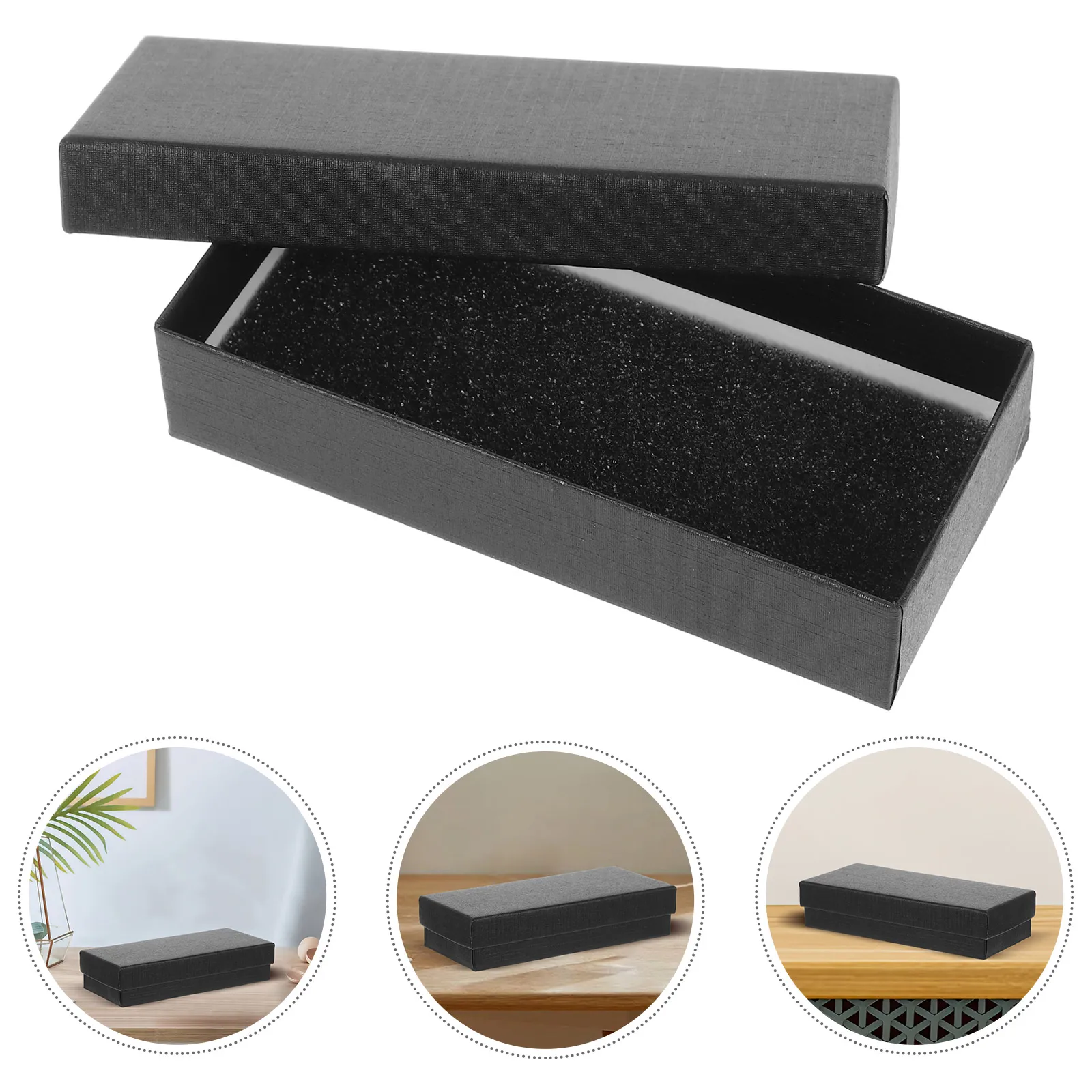 

Watch Box Gift Packaging Container For Jewelry Storage Embellished Ribbon Non-Woven Sponge Lined Elegant Paper Case
