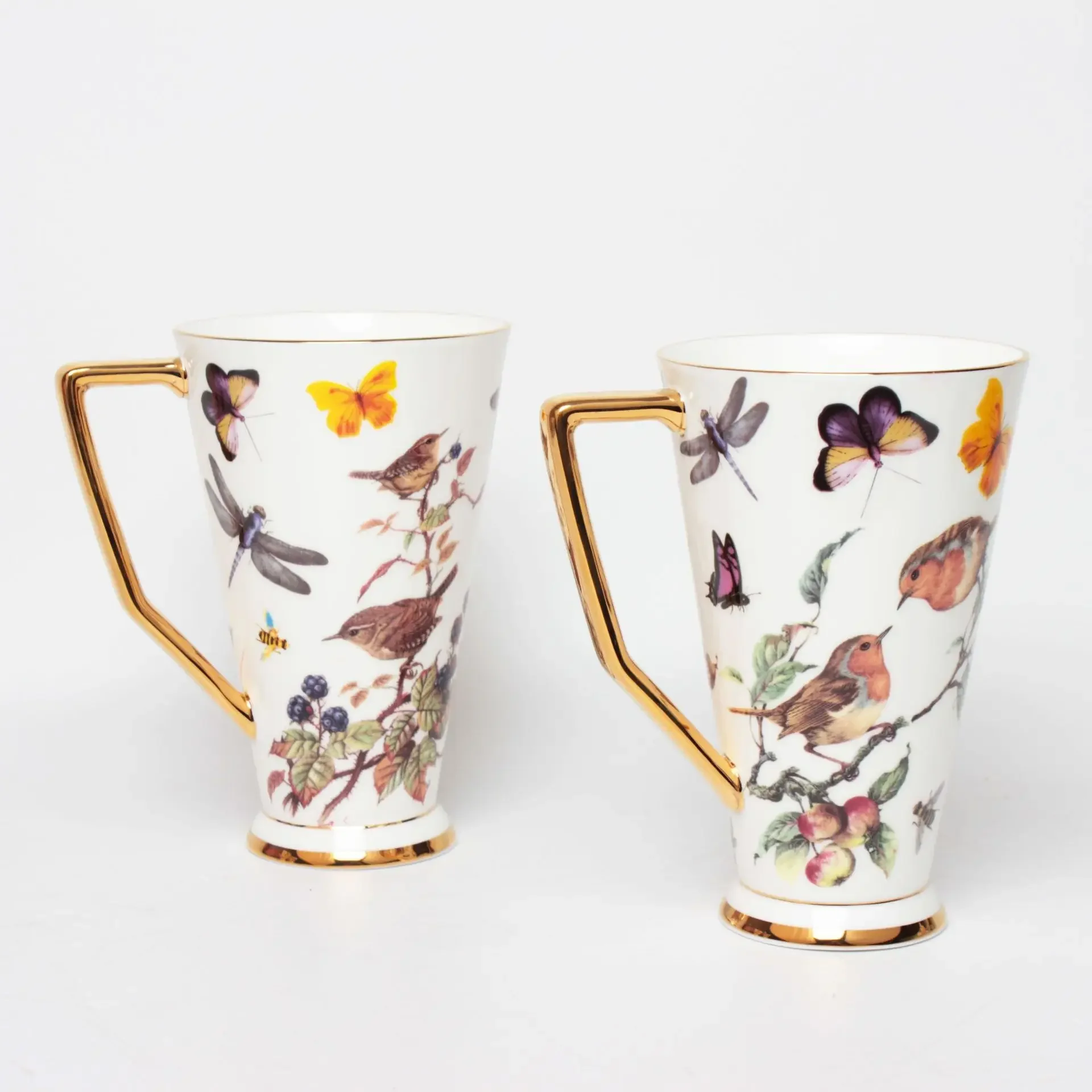 Bone China Mug Large Capacity Ceramic Cup Pastoral Flower and Bird Horn Cup Goblet Water Cups Coffee Cups Mug Coffee Mug