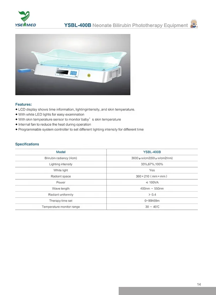 YSBL-400B  newborn baby medical jaundice light therapy Bilirubin neonatal phototherapy machine for jaundice