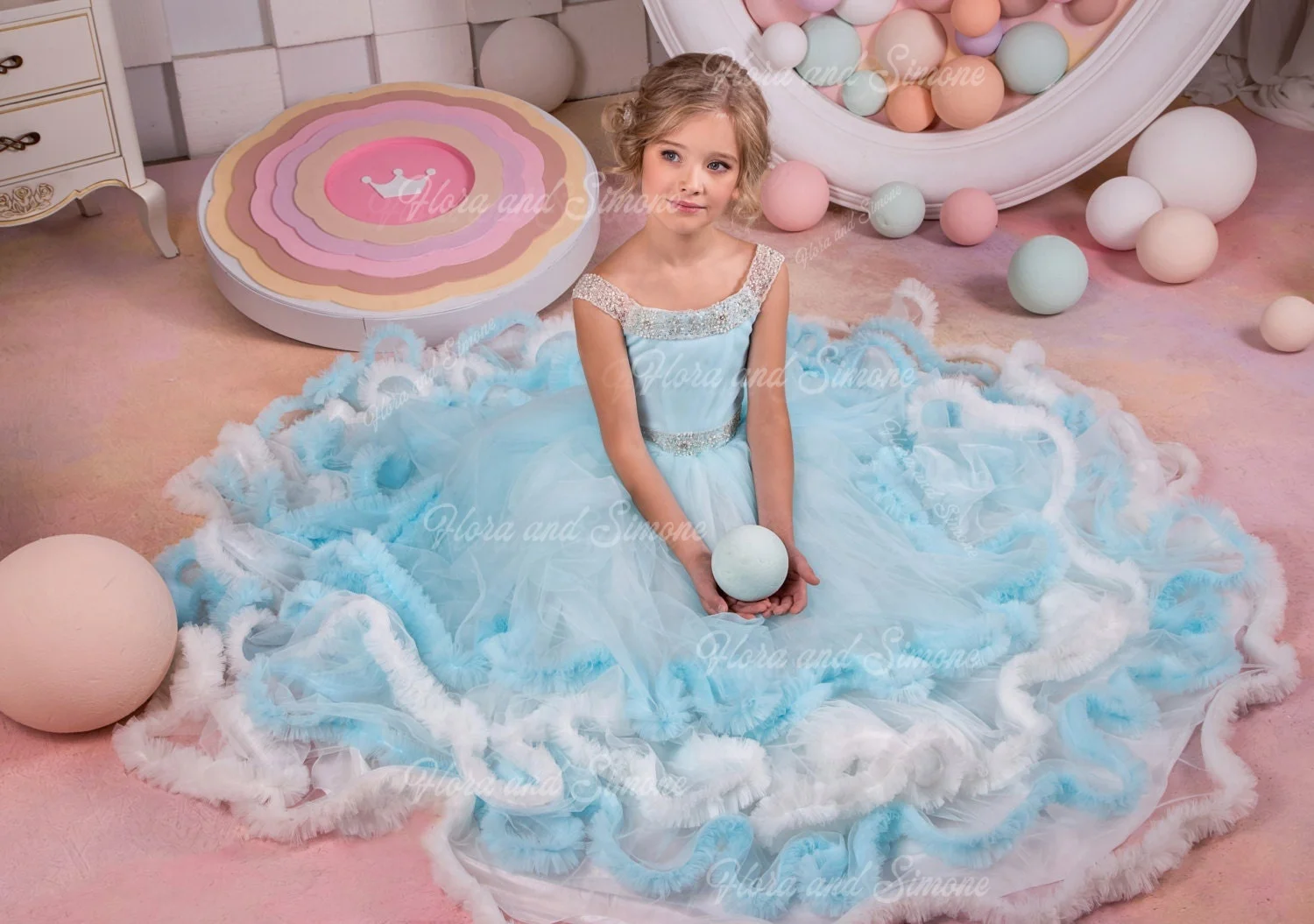 Fluffy Layering Tulle Lace Printing Flower Girl Dress Princess Ball First Communion Gowns Kids Birthday Gift Evening Customized