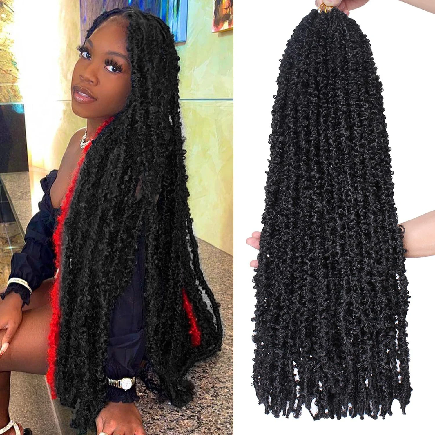 

Волосы Butterfly Locs Вязаные крючком 1/6 упаковок Рваные локоны Crcoeht Косы Волосы Натуральные черные предварительно закрученные синтетические грязные богини