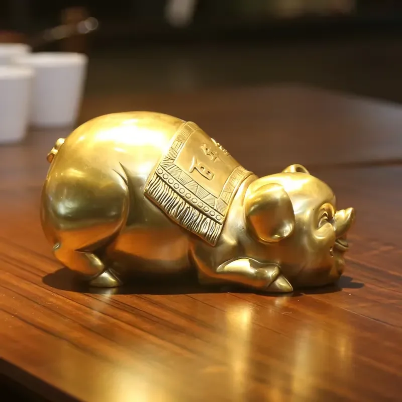Vintage Chinese Zodiac Piggy Bank Gold Copper Coin Holder Home Office Desk Decor Auspicious Animal Craft Ornament Gift for