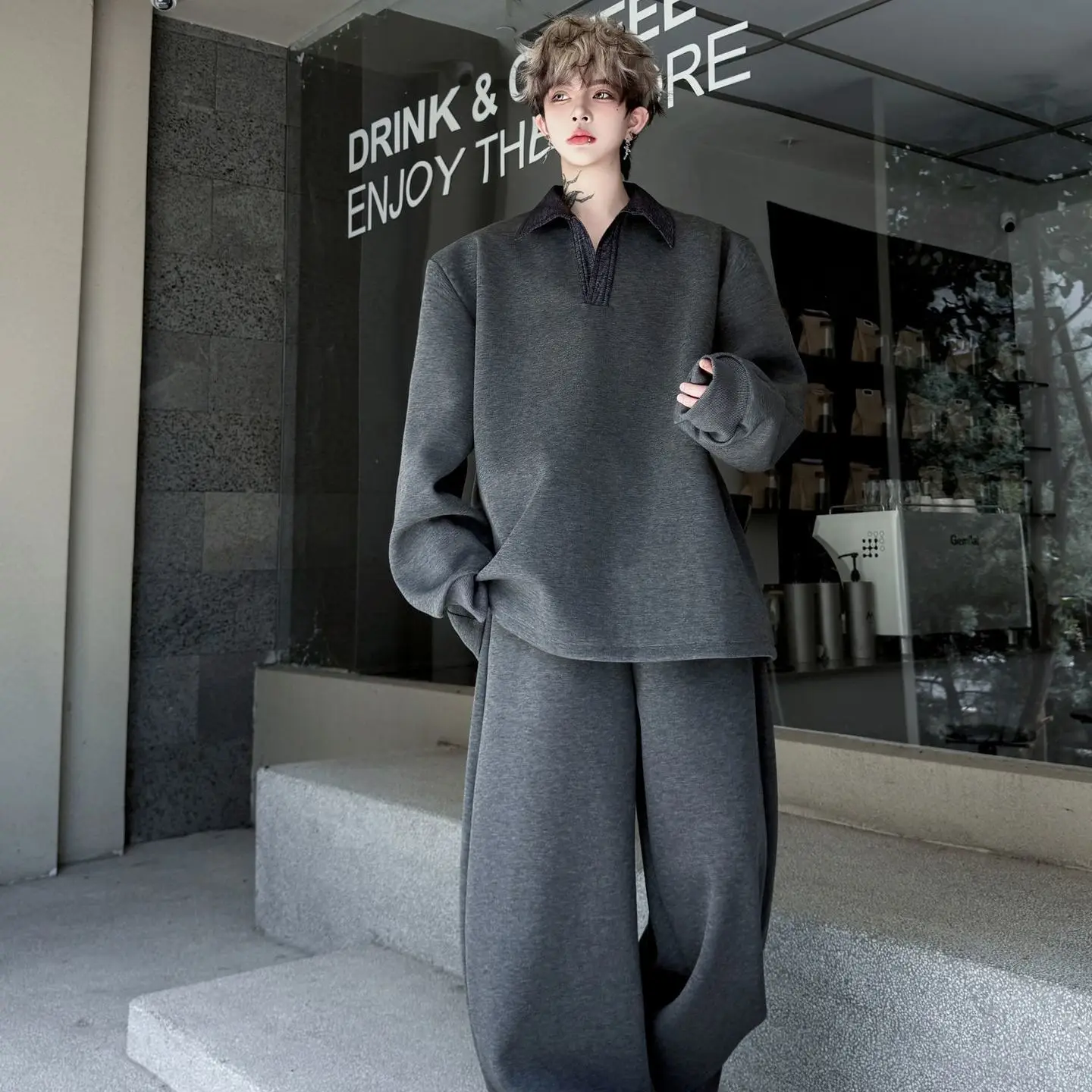 

American High-end Style Heavyweight Sweatpants for Men, Straight-leg Loose Wide-leg Drape Casual Sports Trousers