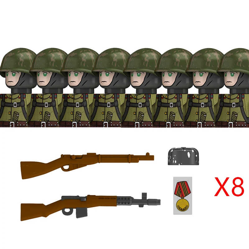 Militär WW2 Russland Soldaten Figuren Bausteine Armee Infanterie Sowjetunion Krieger Offizier Militär Waffen Ziegel Spielzeug Kind