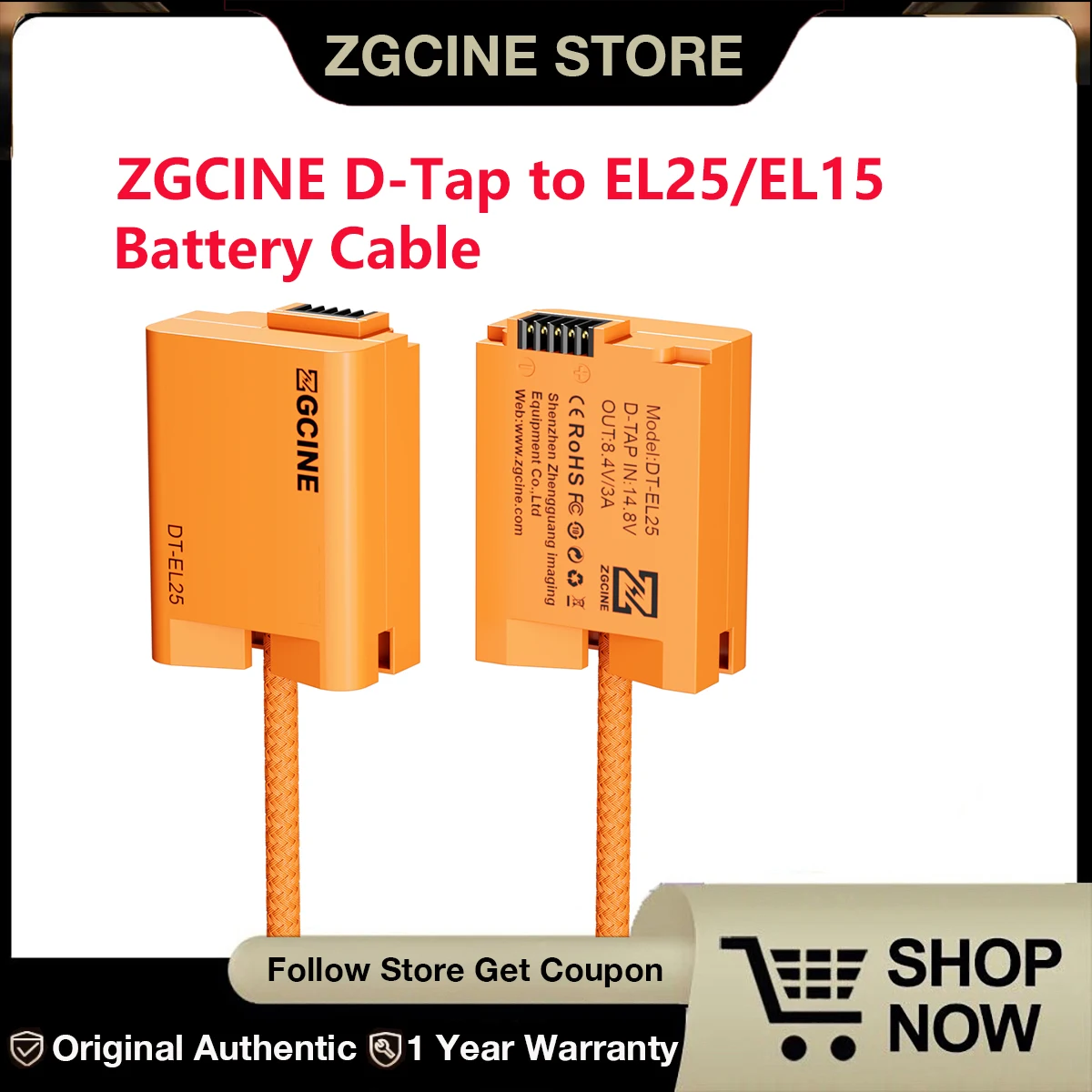 ZGCINE D-Tap to EL25 EL15 For Nikon Dummy Battery Cable(braided wire）