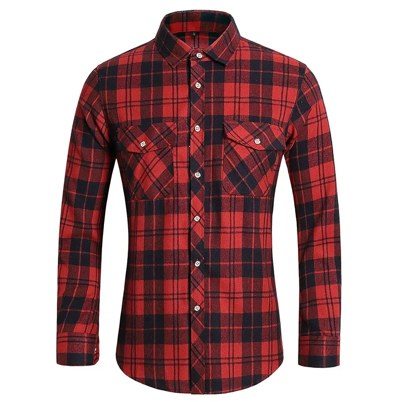 New Fashionable Men's Checked Long-sleeved Shirt, Featuring A Stylish Square Neckline, Is The Perfect Choice for Casual Wear.