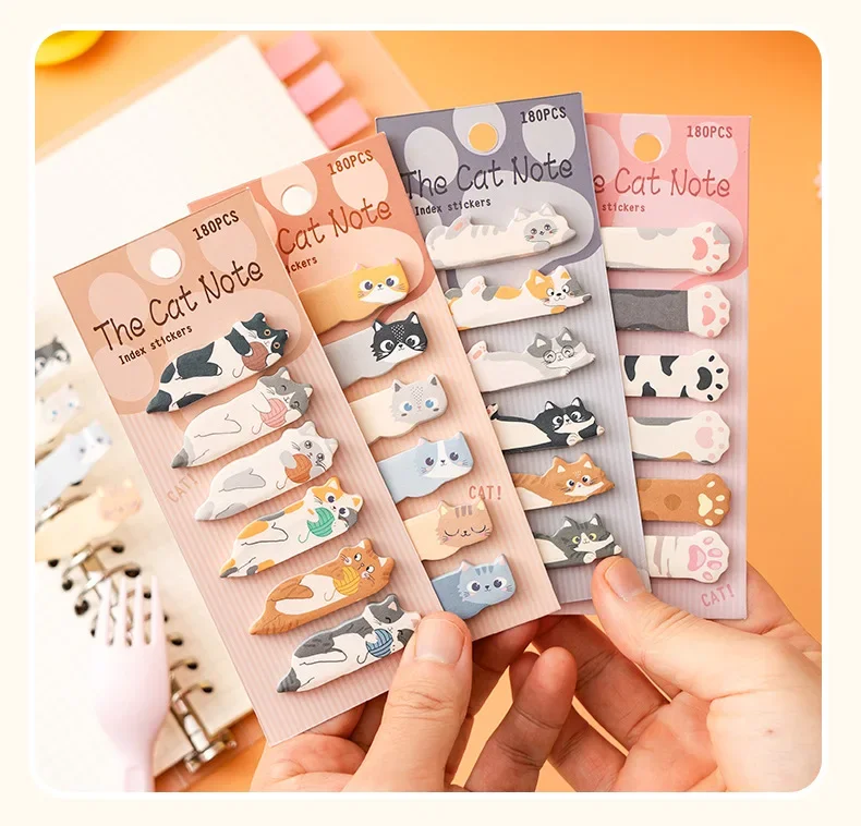 180 Blatt Haftnotizen mit Cartoon-Tieren, Kawaii-Katzen-Index-Tabs, Aufkleber, Etikettenpapier, Notizblöcke – Detail 5