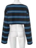 FDYOUI Vintage Polo Shirts Women 2026 Retro Long Sleeve Striped Cropped Tops Streetwear Ladies Casual T-shirt Sports Golf Wear - Image 6