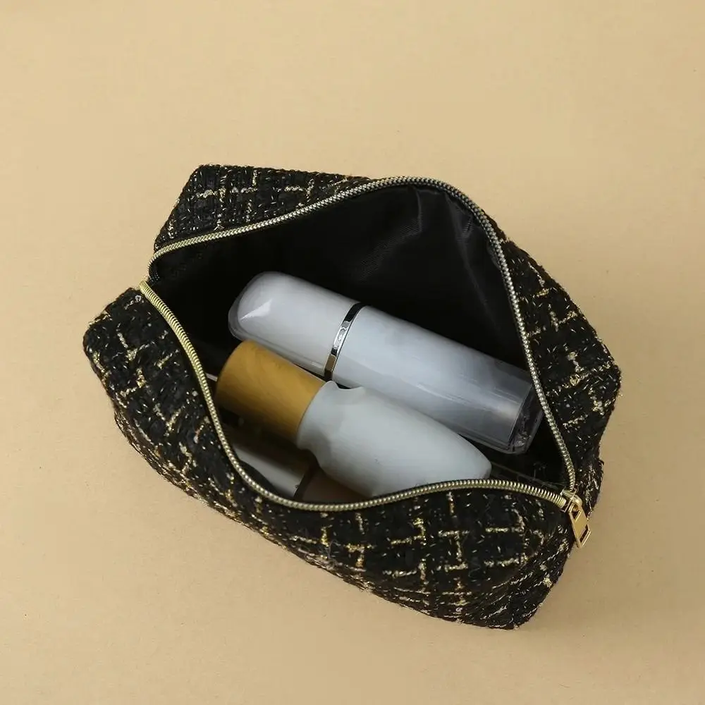 Portable With Handle Cosmetic Bag Large Capacity Linen Cotton Makeup Bag Breathable Lightweight Makeup Case Women