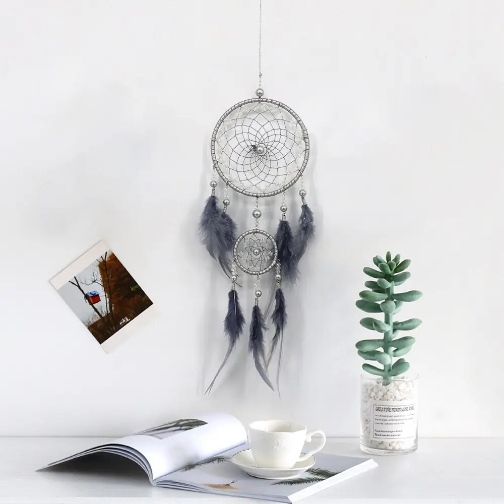 Gray Two-Ring Dream Catcher Wall Decoration Ins Style Home Dream Catcher Wall Decoration Pendant