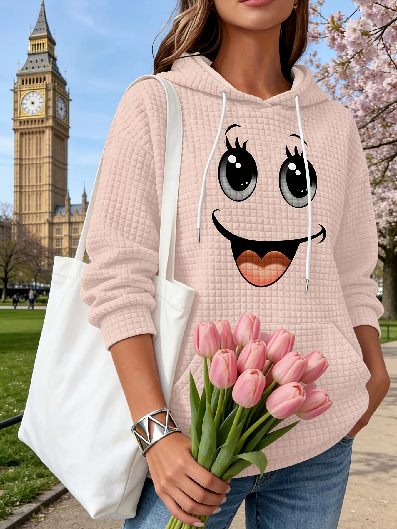 

Printed Design casual style Big Eyes Smile Face Print hoodie