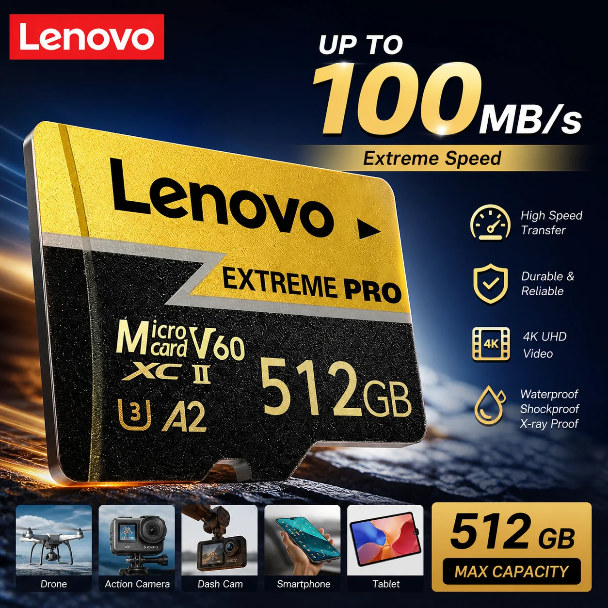 Lenovo Hot Sale Memory Card Class10 High Capacity U3 V30 Micro TF SD Card Multiple Sizes For Computer/Monitoring/Phone/Camera